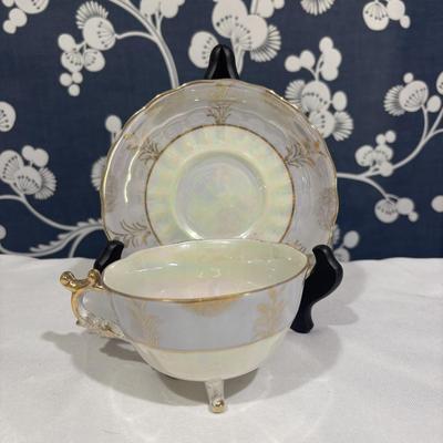 LOT 153: Time for Tea! KPM Porcelain Pink Cup Saucers, Dessert Plates. Royal Daulton, Bavaria & More