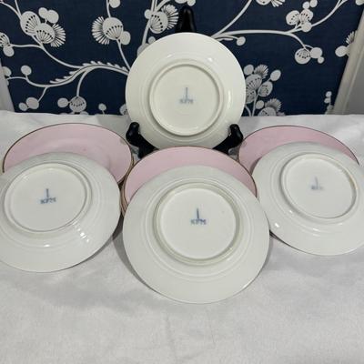 LOT 153: Time for Tea! KPM Porcelain Pink Cup Saucers, Dessert Plates. Royal Daulton, Bavaria & More