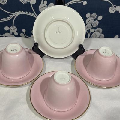 LOT 153: Time for Tea! KPM Porcelain Pink Cup Saucers, Dessert Plates. Royal Daulton, Bavaria & More