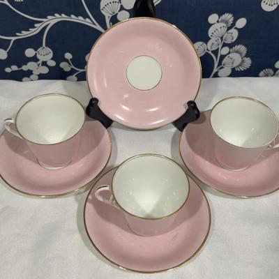 LOT 153: Time for Tea! KPM Porcelain Pink Cup Saucers, Dessert Plates. Royal Daulton, Bavaria & More