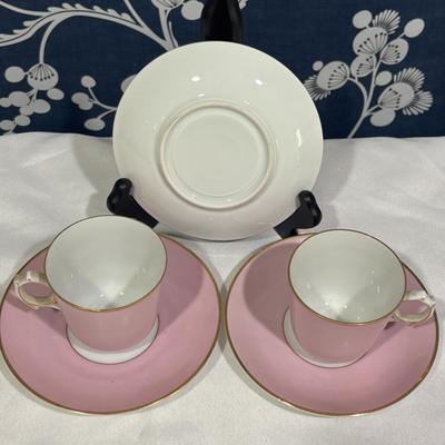 LOT 153: Time for Tea! KPM Porcelain Pink Cup Saucers, Dessert Plates. Royal Daulton, Bavaria & More