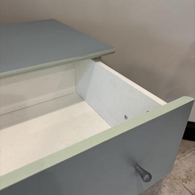 LOT 160: Small Chest of Drawers, Poly Resin Yoga Dog, Home Decor Connected Mini-Bud Vases & Towels