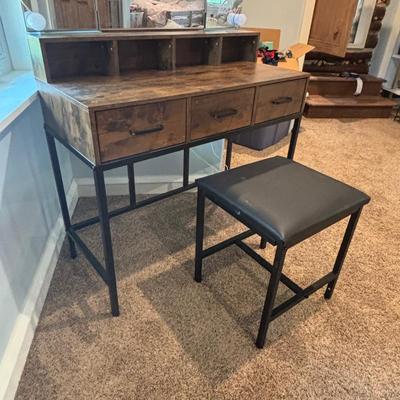 LOT 162: Rustic Vanity w/Press on Lights * Stool
