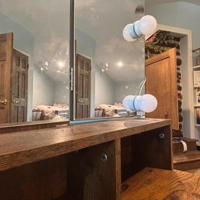 LOT 162: Rustic Vanity w/Press on Lights * Stool