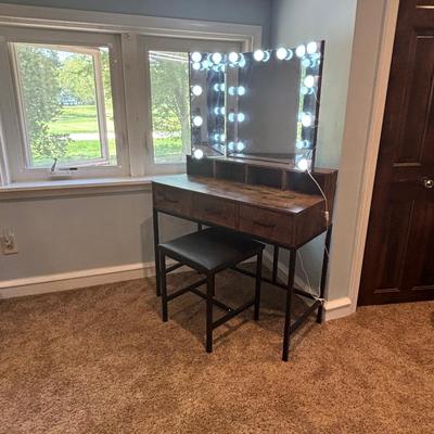 LOT 162: Rustic Vanity w/Press on Lights * Stool