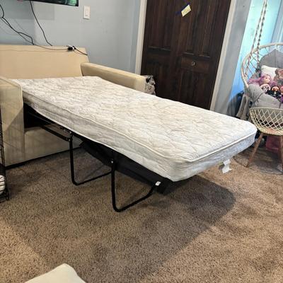 LOT 182: Crate & Barrel Oversized Chair/Loveseat w/Pullout Bed