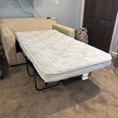 LOT 182: Crate & Barrel Oversized Chair/Loveseat w/Pullout Bed