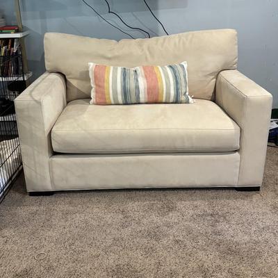 LOT 182: Crate & Barrel Oversized Chair/Loveseat w/Pullout Bed
