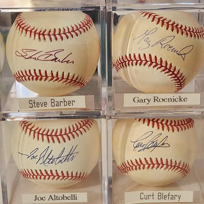 Lot of 4 OMLB Signed Autographed Baseballs Steve Barber, Gary Roenicke, Joe Altobelli, Blefary