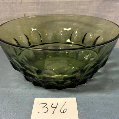Vintage Thumbprint Green Glass Bowl