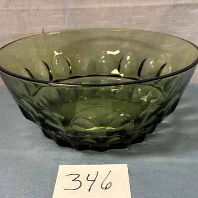 Vintage Thumbprint Green Glass Bowl