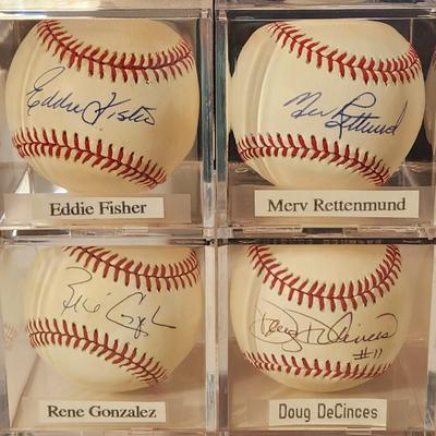 Lot of 4 OMLB Signed Autographed Baseballs Eddie Fisher Merv Rettenmund, Rene Gonzalez, Doug DeCinces