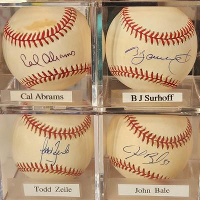 Lot of 4 OMLB Signed Autographed Baseballs Cal Abrams, BJ Surhoff, Todd Zeile, John Bale