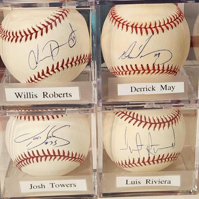 Lot of 4 OMLB Signed Autographed Baseballs Willis Roberts, Derrick May, Josh Towers, Luis Riviera