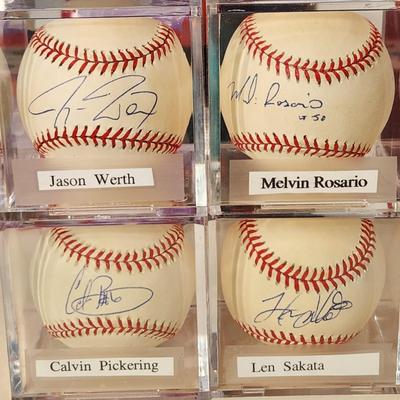 Lot of 4 OMLB Signed Autographed Baseballs Jason Werth, Melvin Rosario, Calvin Pickering, Len Sakata