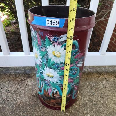 Hand painted Painted Heavy Metal Umbrella Stand Can 18" tall 9" Diameter