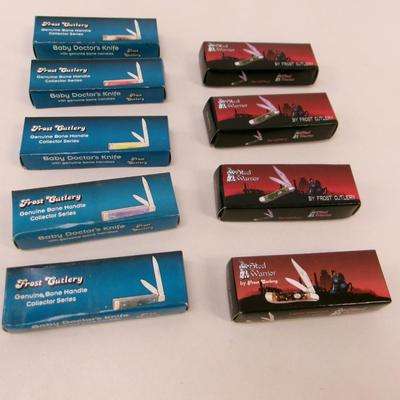 Set of 10 New B Pocket Baby Doctor's & Steel Warrior Pocket Knives Frost Cutlery #30