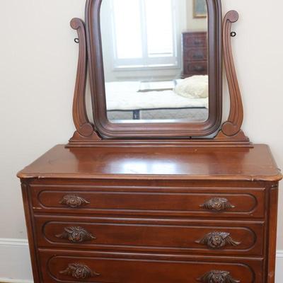 Victorian Walnut Solid Mirrored Dresser by Continental Furniture