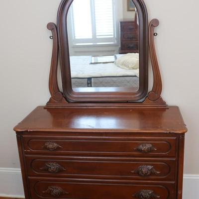 Victorian Walnut Solid Mirrored Dresser by Continental Furniture