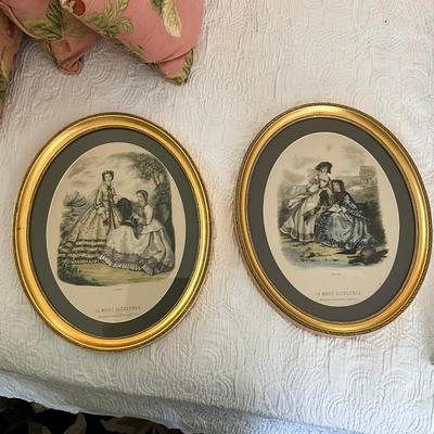 UD767 Pair Of Oval French Victorian Framed Prints