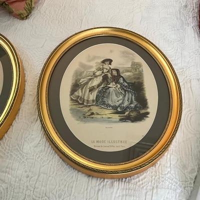 UD767 Pair Of Oval French Victorian Framed Prints