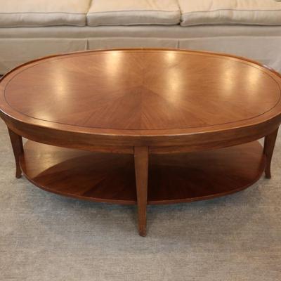 Oval Wood Coffee Table with Lower Shelf