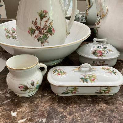 MB784 Set of Antique Moss Rose Ironstone Wash Set