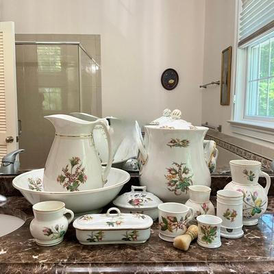 MB784 Set of Antique Moss Rose Ironstone Wash Set