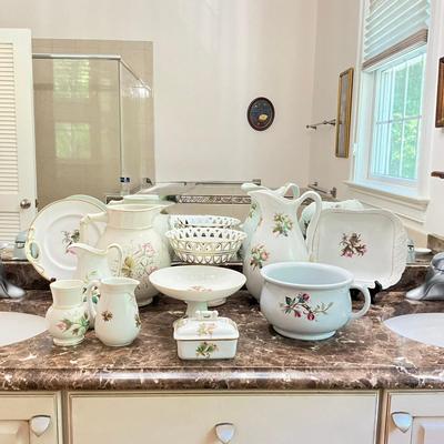 MB785 Set Of Moss Rose Ironstone Wash Set With Haviland Limoges