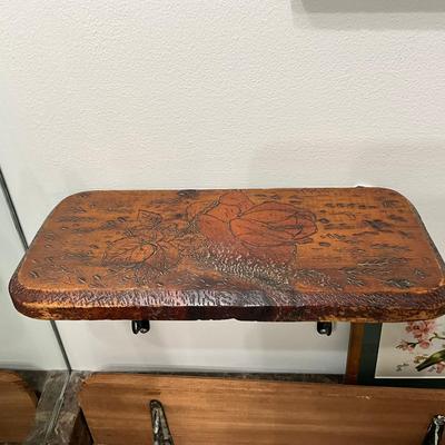 MB789 Antique Lotus Flower Prints With Two Wooden Wall Shelves