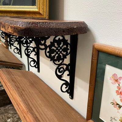 MB789 Antique Lotus Flower Prints With Two Wooden Wall Shelves