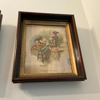MC791 Pair Of Antique Victorian Xmas Prints With Wall Shelf