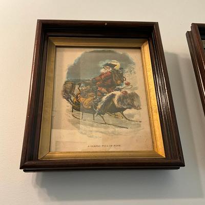 MC791 Pair Of Antique Victorian Xmas Prints With Wall Shelf