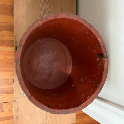 D795 Antique Original Red Paint Firkin Bucket