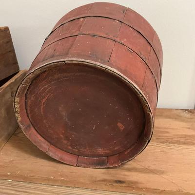 D795 Antique Original Red Paint Firkin Bucket