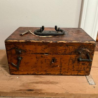 D799 Antique Primitive Wrought Iron Handle Document Box