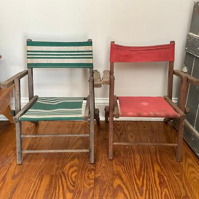 D803 Pair of Antique Folding Children's Beach Chairs
