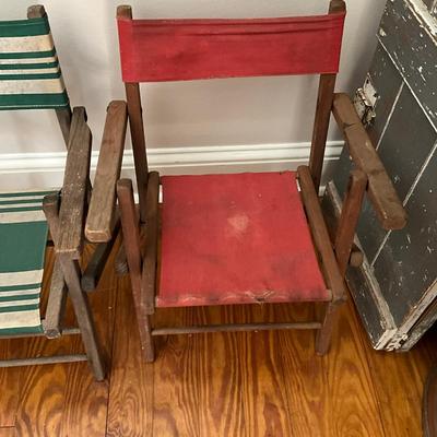 D803 Pair of Antique Folding Children's Beach Chairs