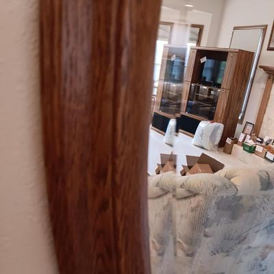 BEVELED OVAL WALL MIRROR WITH WOODEN FRAME
