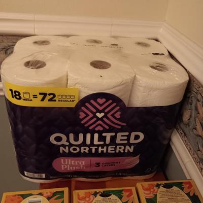 18 MEGA ROLLS OF QUILTED NOTHERN TOILET PAPER AND 3 UNOPENED BOXES OF KLEENEX