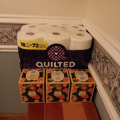 18 MEGA ROLLS OF QUILTED NOTHERN TOILET PAPER AND 3 UNOPENED BOXES OF KLEENEX