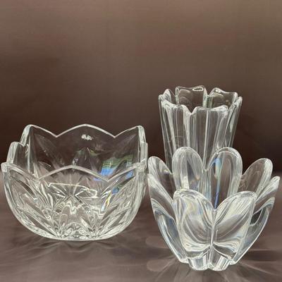 LOT 4D: Vintage Orrefors Crystal Bowls & Vase