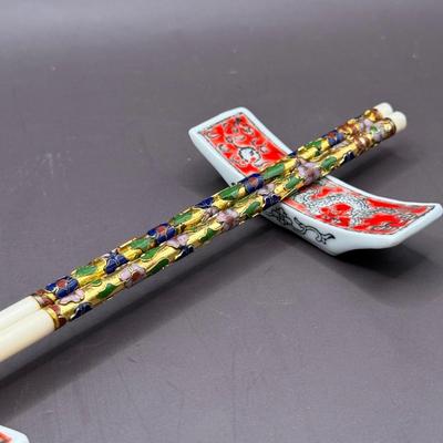 LOT 8D: Noritake Sylvia China Set, Vintage Chinese Cloisonne Chopsticks & More