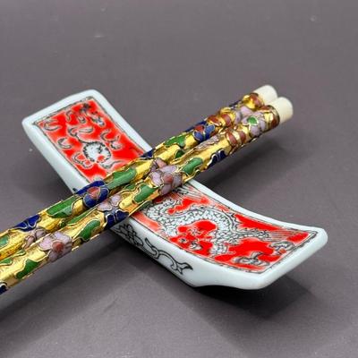 LOT 8D: Noritake Sylvia China Set, Vintage Chinese Cloisonne Chopsticks & More