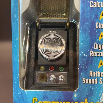 LOT 9P: Star Trek Collectibles - 1998 Star Trek Communicator In Open Box, Playing Cards In Tin, Badge & More