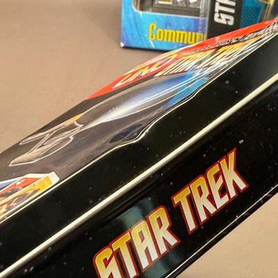 LOT 9P: Star Trek Collectibles - 1998 Star Trek Communicator In Open Box, Playing Cards In Tin, Badge & More