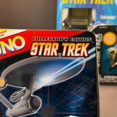 LOT 9P: Star Trek Collectibles - 1998 Star Trek Communicator In Open Box, Playing Cards In Tin, Badge & More