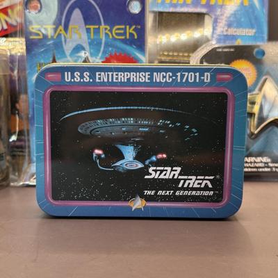 LOT 9P: Star Trek Collectibles - 1998 Star Trek Communicator In Open Box, Playing Cards In Tin, Badge & More