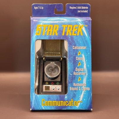LOT 9P: Star Trek Collectibles - 1998 Star Trek Communicator In Open Box, Playing Cards In Tin, Badge & More