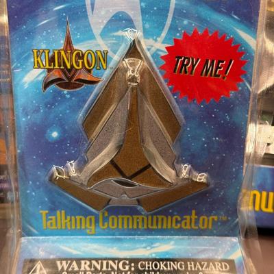 LOT 9P: Star Trek Collectibles - 1998 Star Trek Communicator In Open Box, Playing Cards In Tin, Badge & More